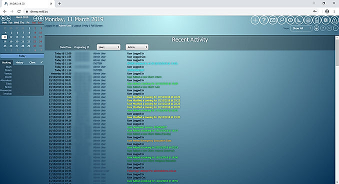 MIDAS : Recent Activity Log screenshot