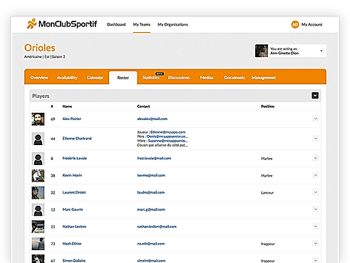 MonClubSportif : Player Listing screenshot