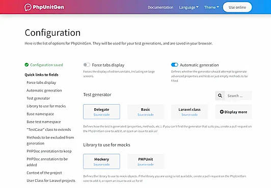 PhpUnitGen screenshot