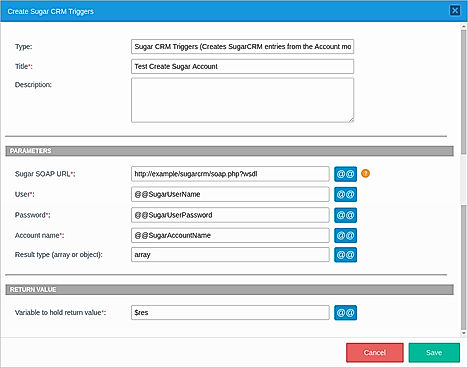 Creates SugarCRM entries from the Account module