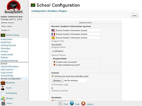 RosarioSIS : School Configuration screenshot