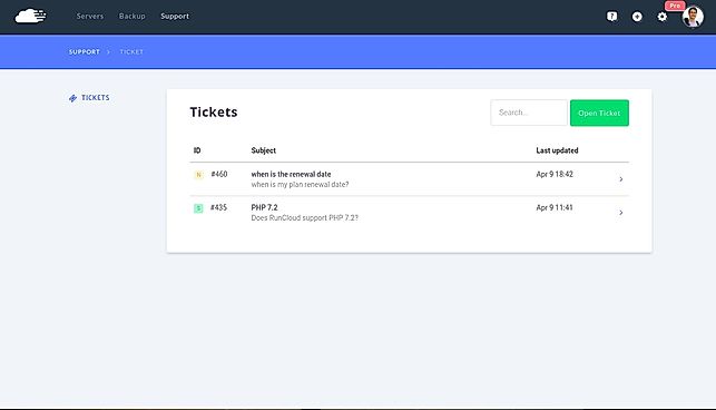RunCloud : Ticket screenshot