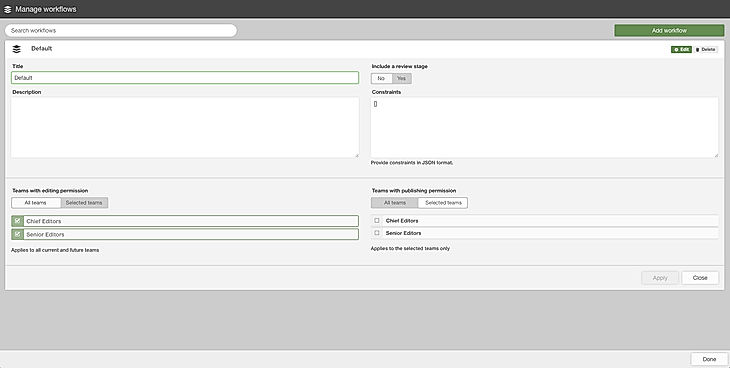 Manage Workflows screenshot