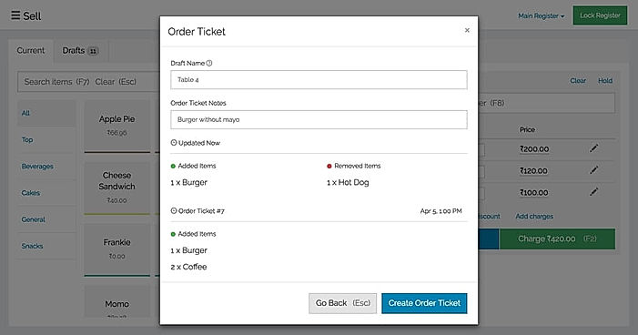 Create order tickets / KOT Screenshot