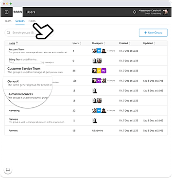 User Group and Roles screenshot