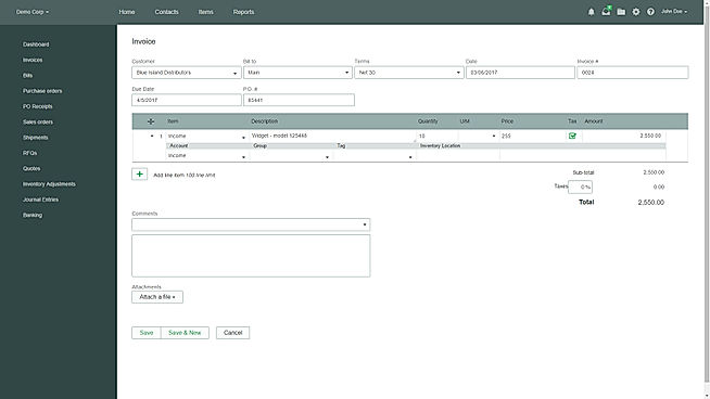 Officewise screenshot: Generate and edit invoices using the tool's invoice builder function