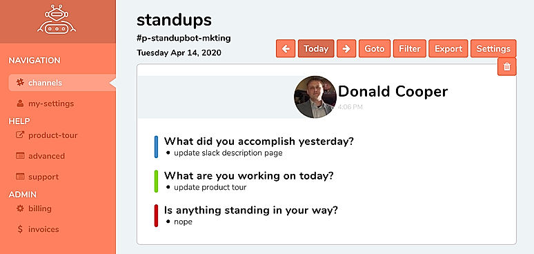Standup Bot : Slackbot Reports screenshot