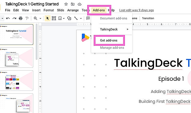Adding TalkingDeck to Google Slides