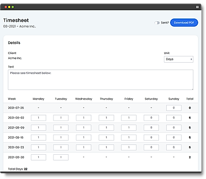 Timesheet screenshot