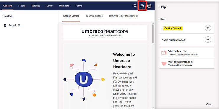 Umbraco Heartcore : Dashboard screenshot