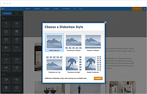 Weebly screenshot: Slideshow creation