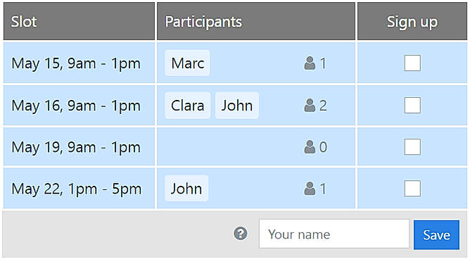 Sign Up sheets