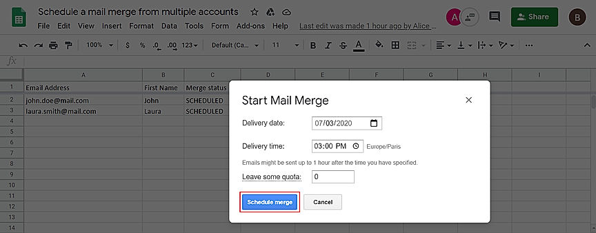 Support Schedule a mail merge from multiple accounts