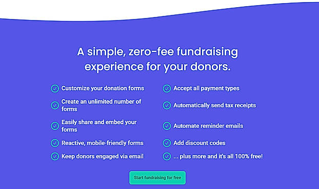 zero-fee fundraising experience for your donors