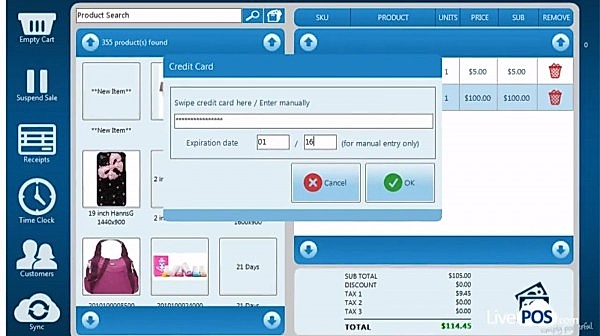 LivePOS screenshot: Adding credit card details on LivePOS
