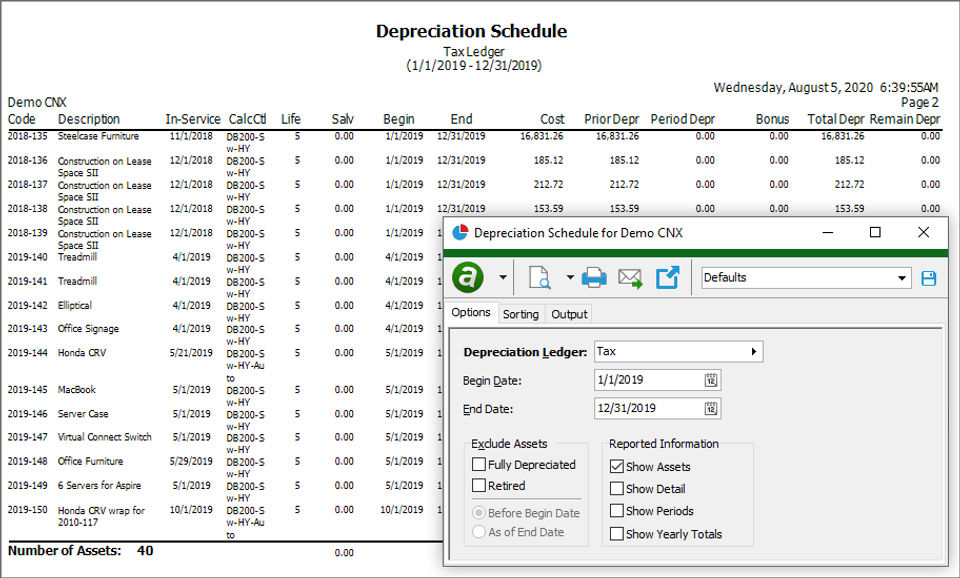 Depreciation screenshot