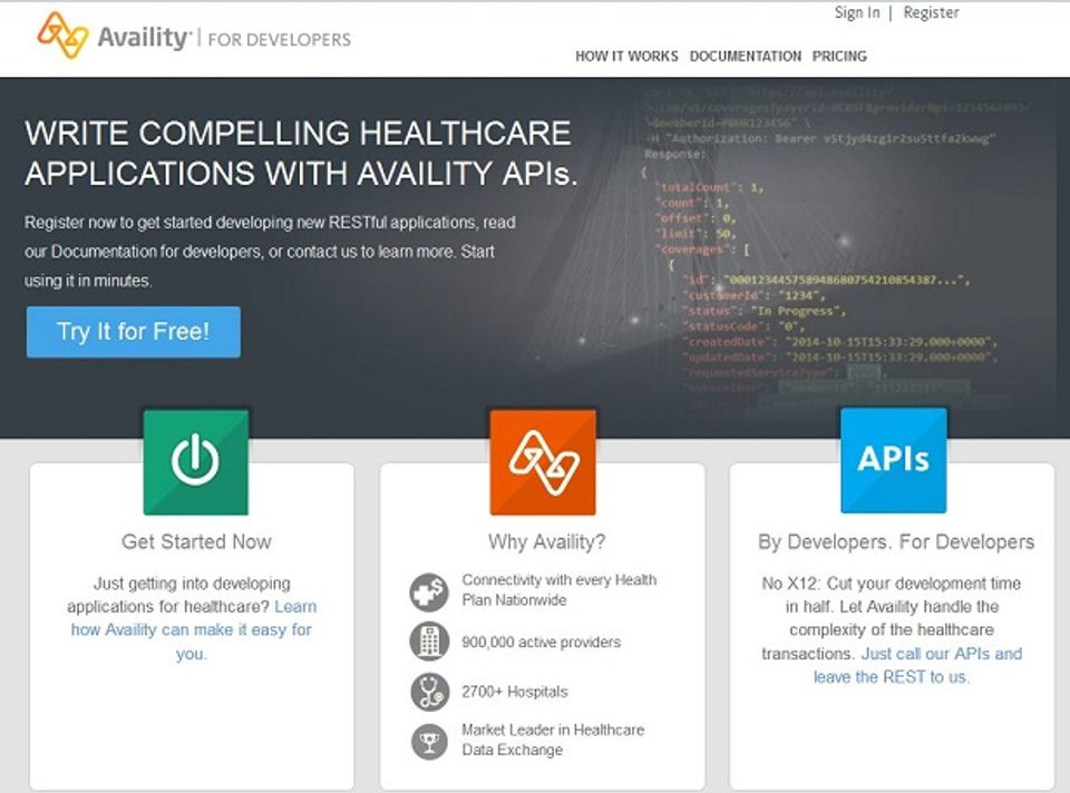 Availity Developer Portal Screenshot