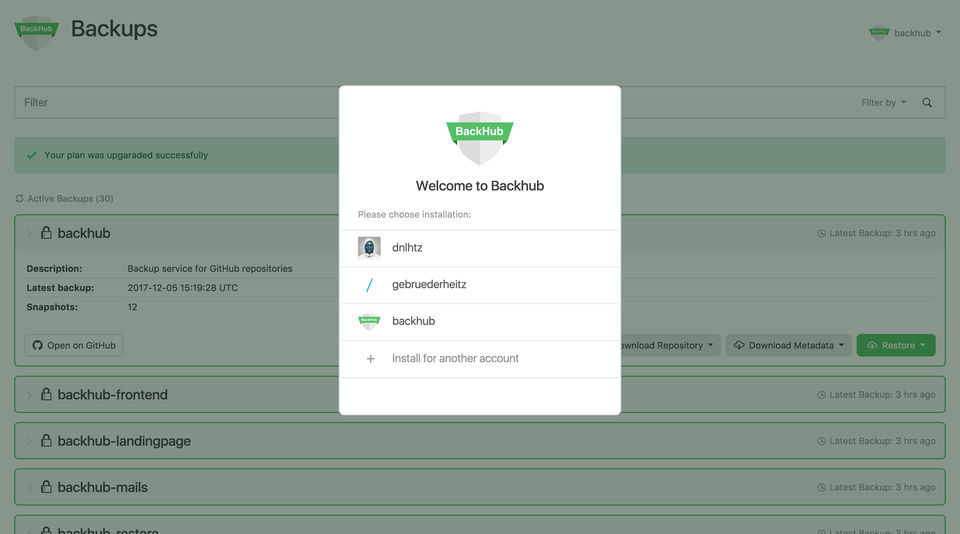BackHub screenshot