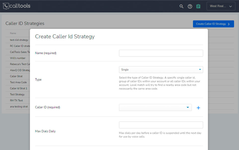 Caller ID options screenshot