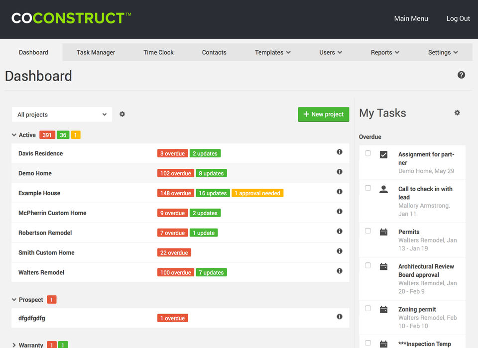 CoConstruct screenshot: Desktop Projects Overview