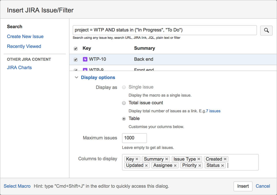 JIRA Issue Filter