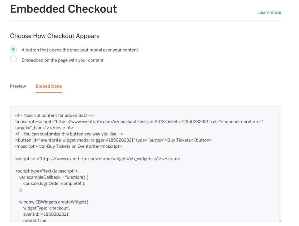 Embedded checkout