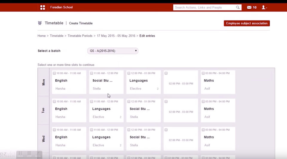 Fedena Pro screenshot: Schedule class timetables