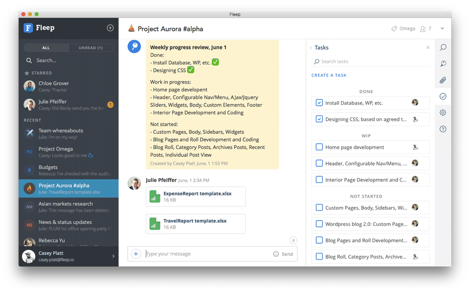 Fleep screenshot: Leveraging email compatibility, Fleep teams are created to invite participants into collaborative, project-driven conversations across organizations