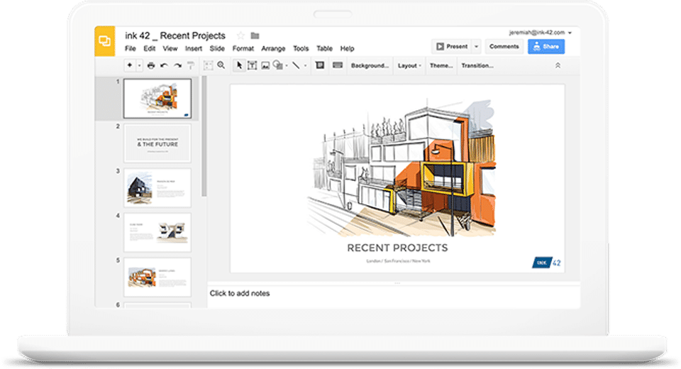 G Suite screenshot: Create, edit and present presentations from any smart device