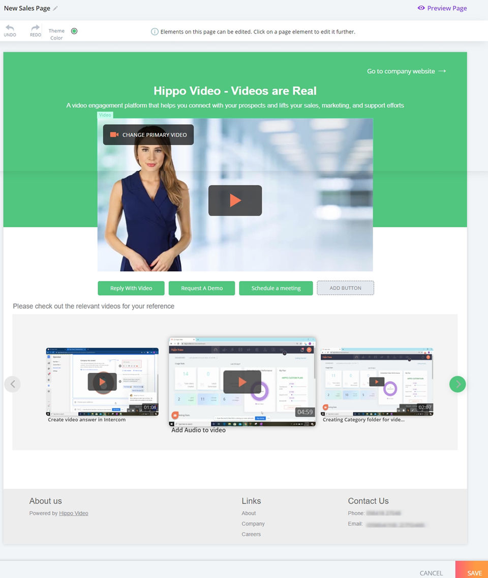 Hippo video - Sales Page