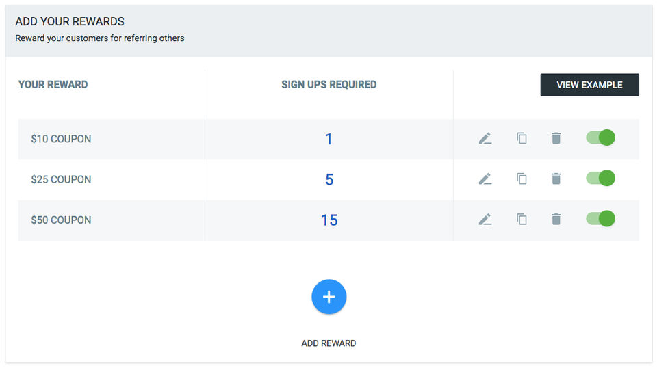 iRefer screenshot: Multiple custom reward levels can be set up in iRefer to incentivise referrers