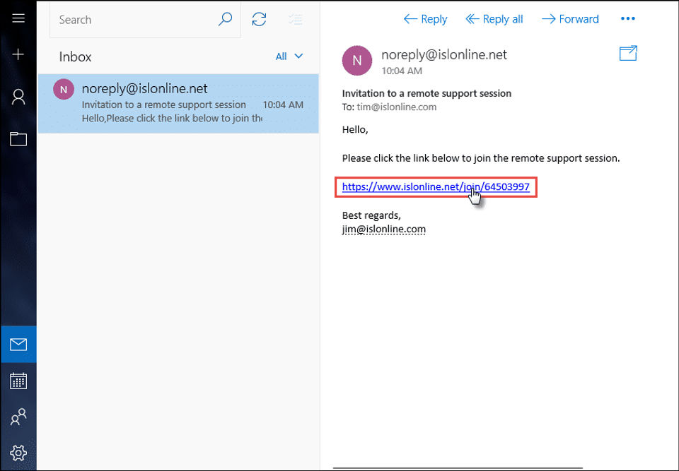 ISL Online : Email Invitation screenshot
