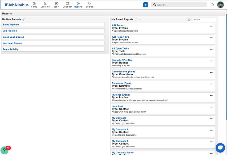 Built-in and Custom Reports screenshot