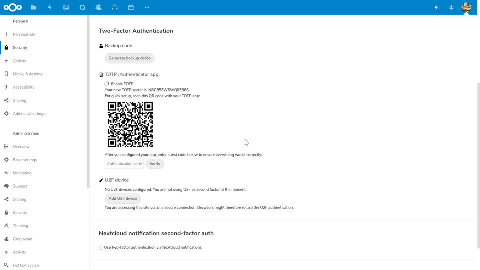 Nextcloud : Authentication screenshot