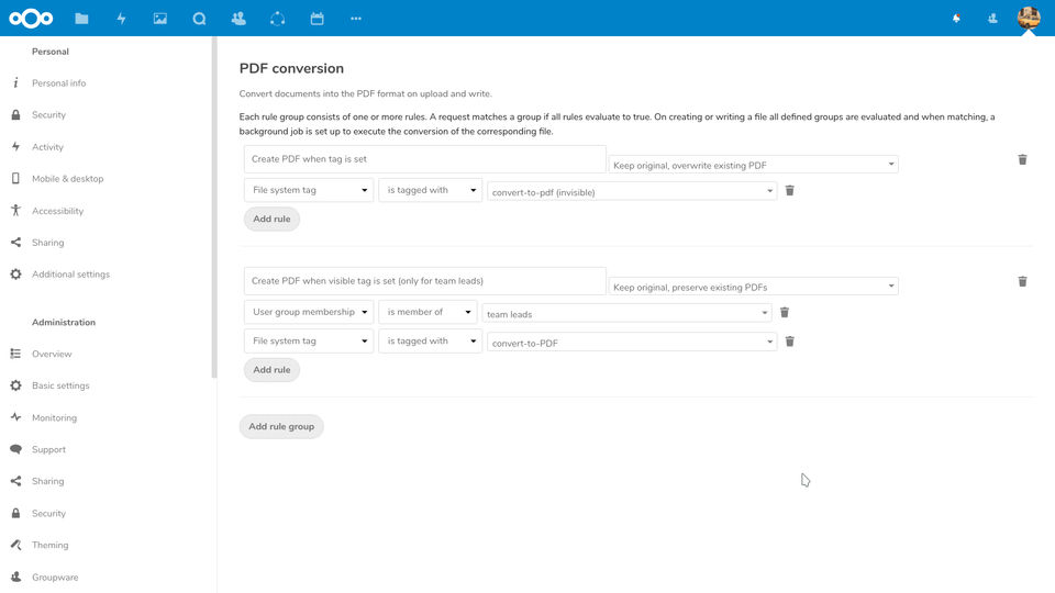 Nextcloud : Workflow Management screenshot