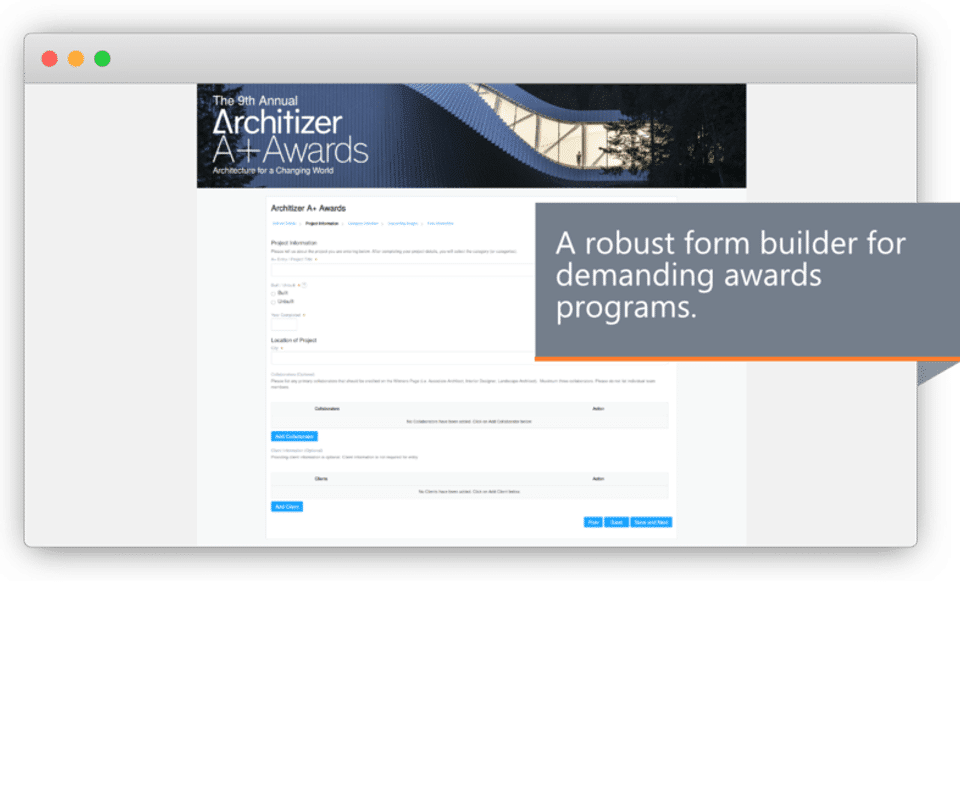 Awards Submission screenshot