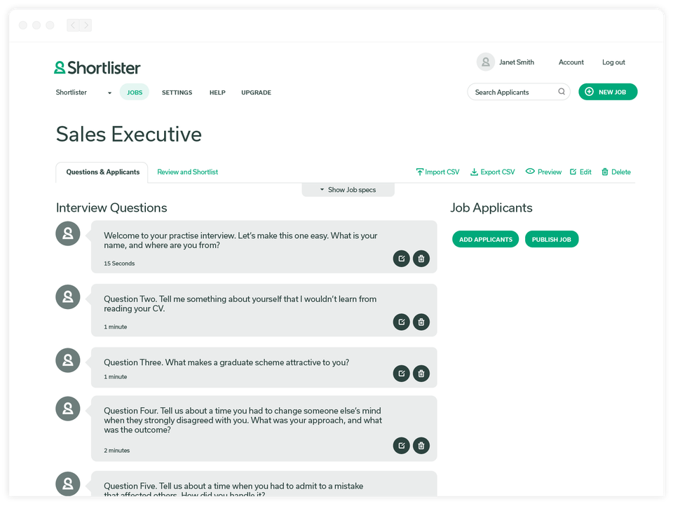 Shortlister screenshot 1
