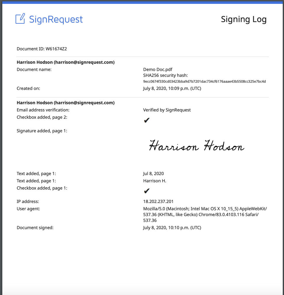 Signing Log screenshot