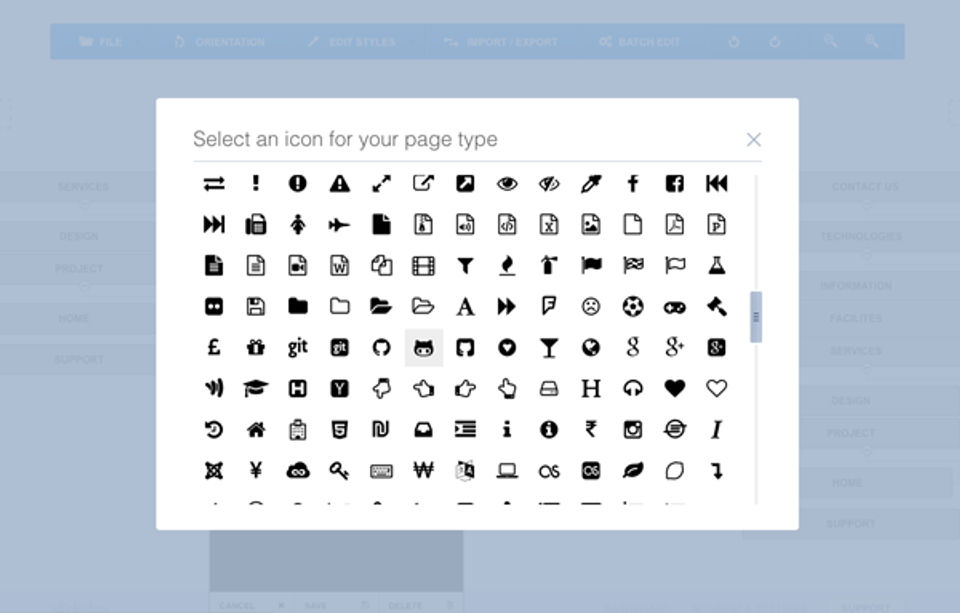 Slickplan screenshot: Choose Your Page Types