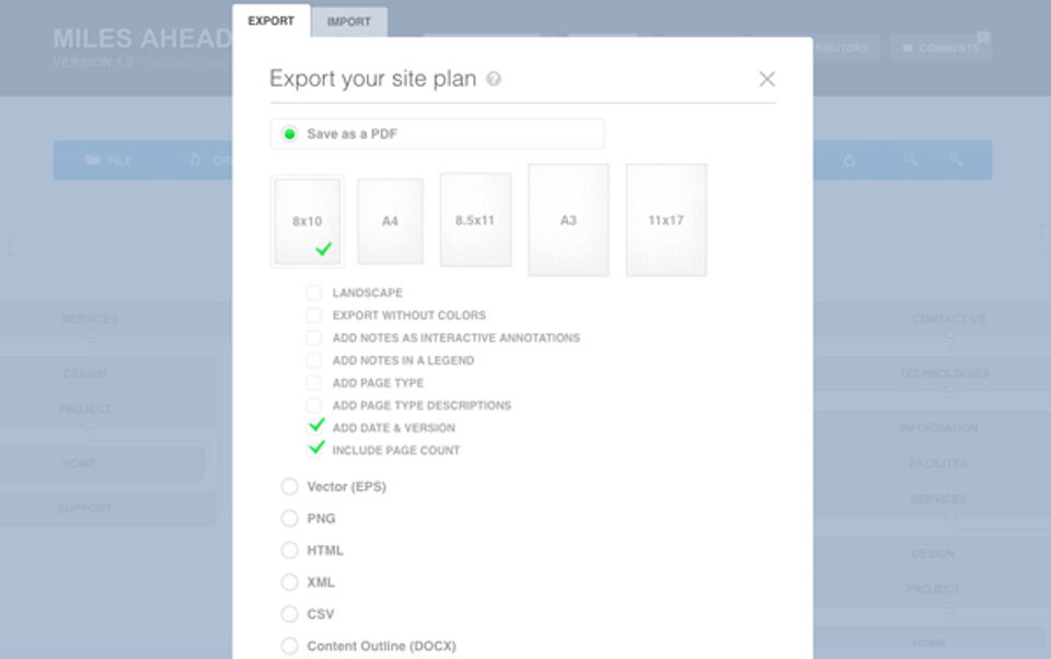 Slickplan screenshot: Export Sitemaps
