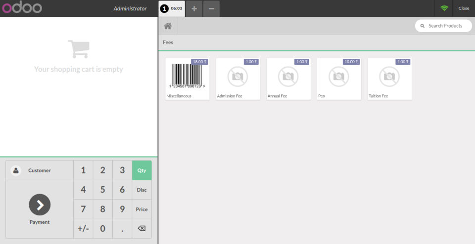 Smart School ERP screenshot: The store management module includes a point of sale (POS) and inventory management system