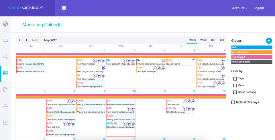 Sociamonials : Calendar screenshot