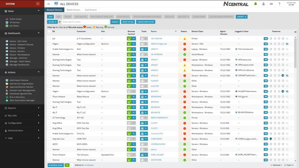 SolarWinds MSP Remote Monitoring & Management Demo - N-central Active Issues View