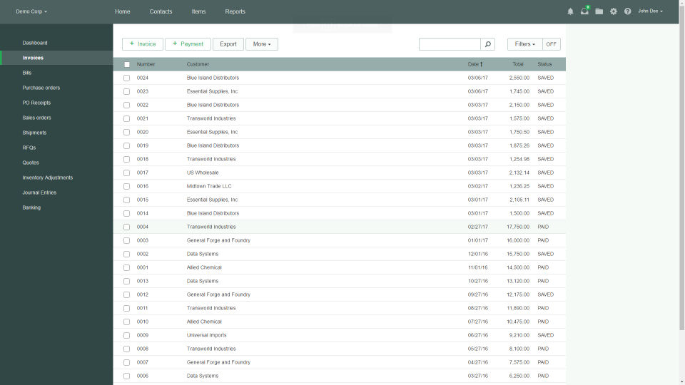 Officewise screenshot: View all invoices generated to date with Officewise's invoice management feature