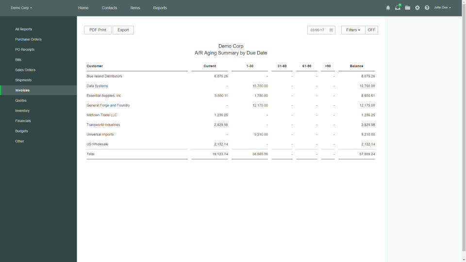 Officewise screenshot: Generate accounts payable and receivable reports