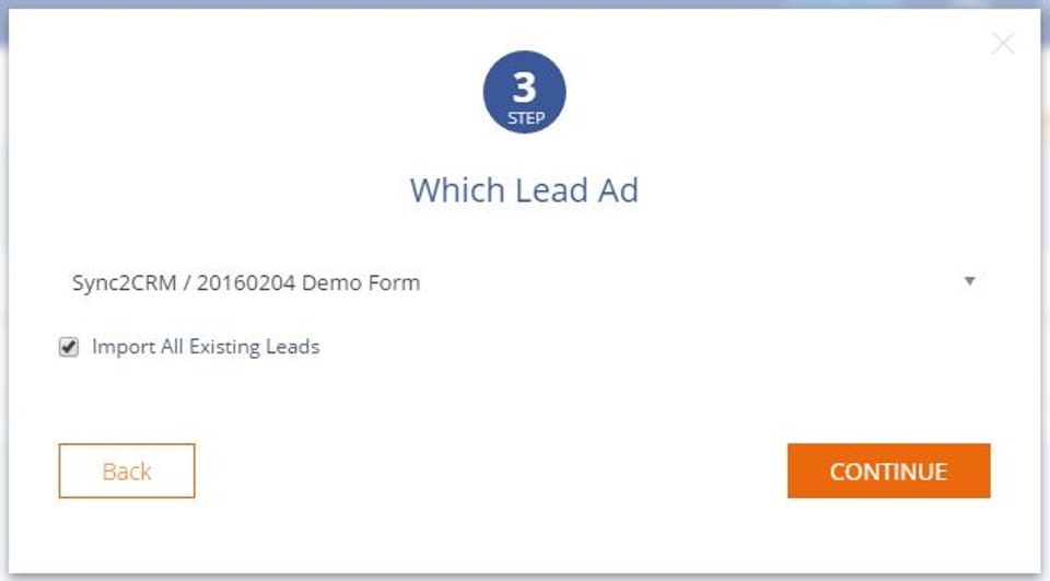 Sync2CRM screenshot: Import the existing leads from the Lead Ad into the CRM account