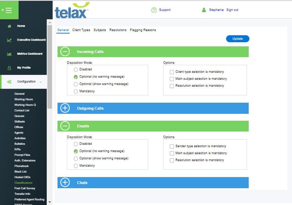 Telax Demo - Telax Admin Portal Configuration Classification