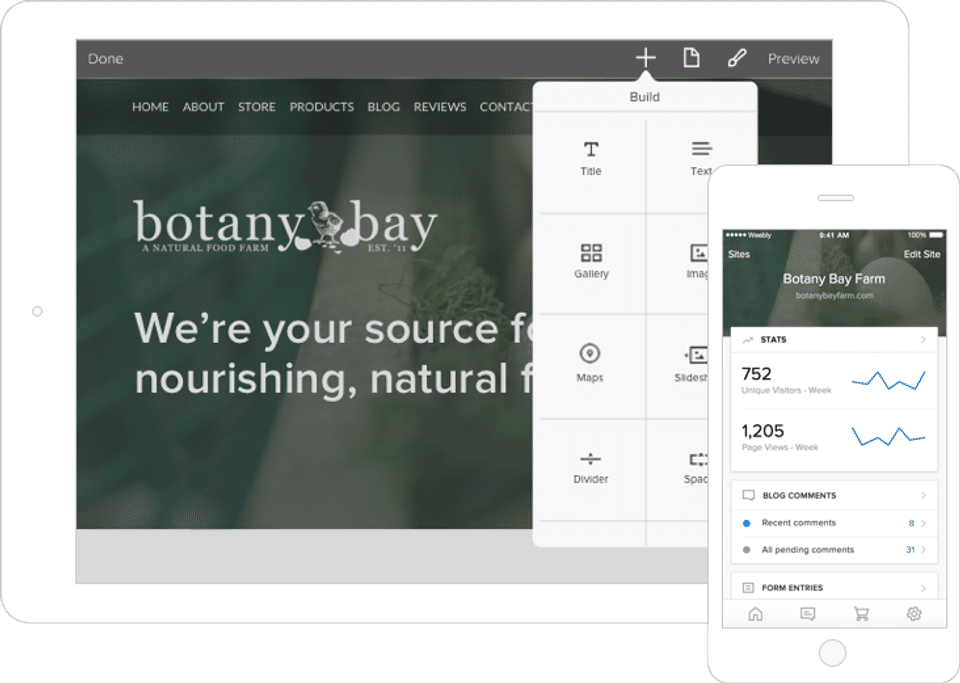 Weebly screenshot: Built for all devices