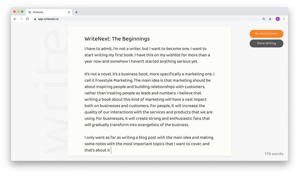 WriteNext screenshot 1