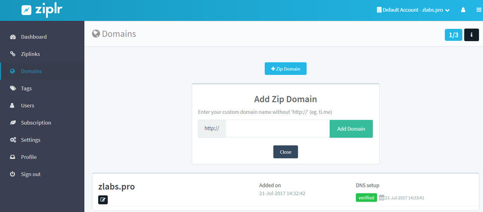 Short domains to Ziplr